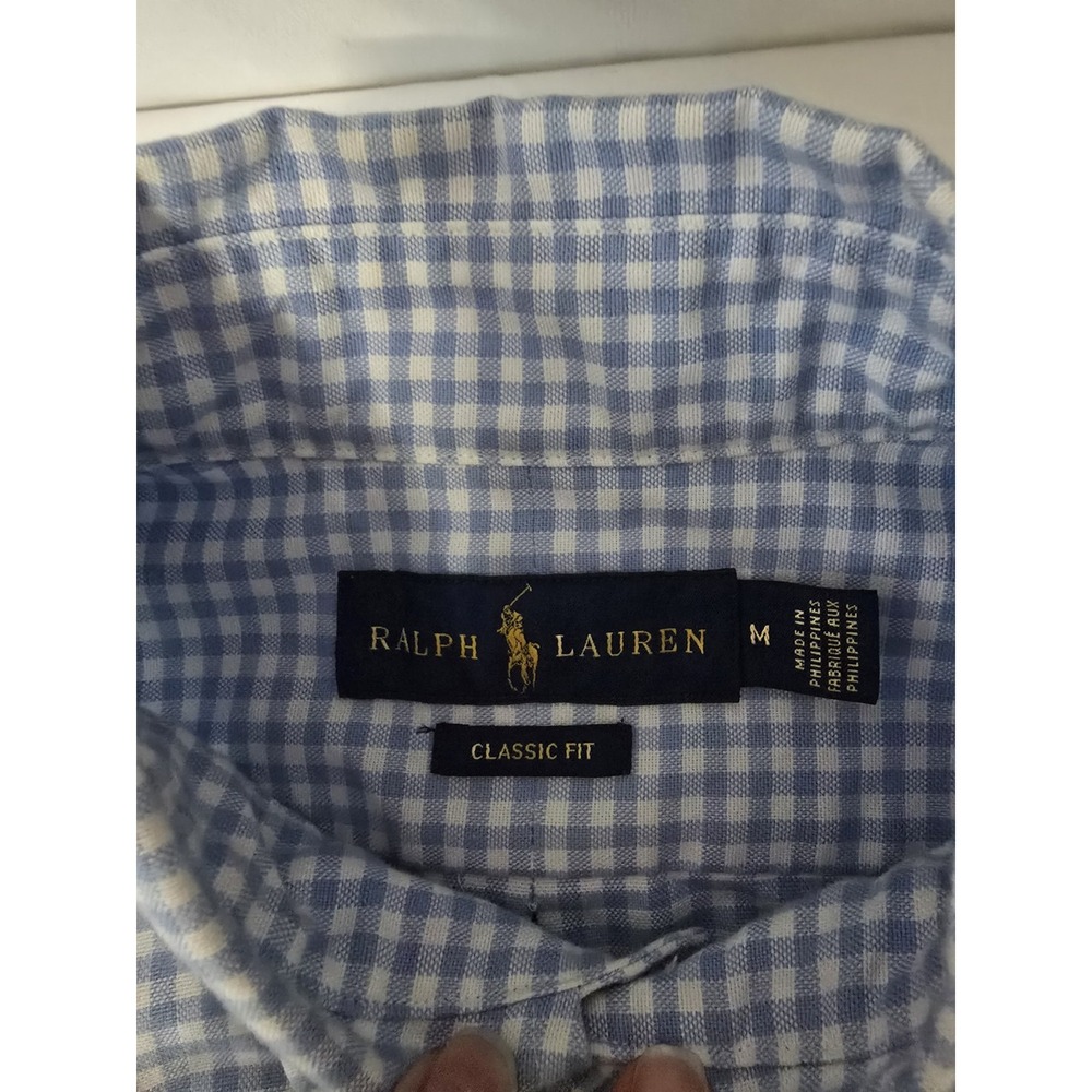 Ralph Lauren Shirt Mens Medium Blue White Gingham Check Classic Fit Button Down - Picture 4 of 6